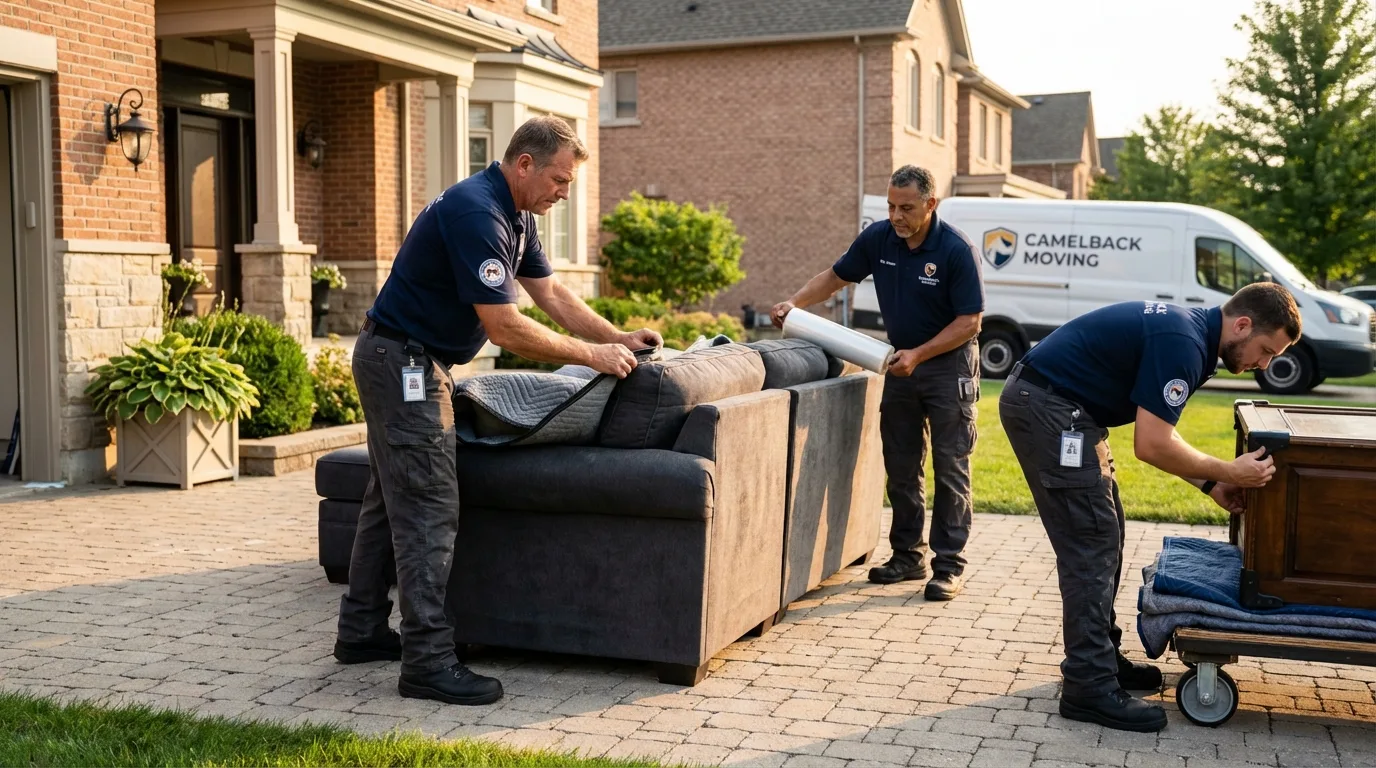 Large estate moving crew wrapping furniture in Lawton, OK